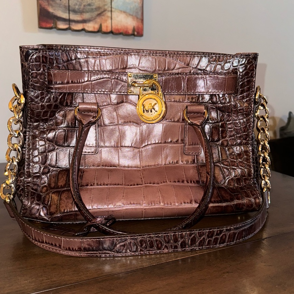 Michael Kors Hamilton East West Crocodile Embossed Satchel